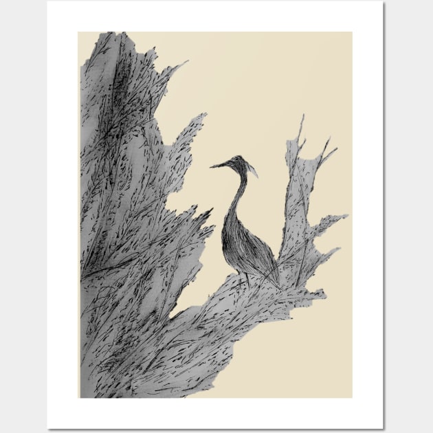 Grayscale blue heron Wall Art by Ferith12